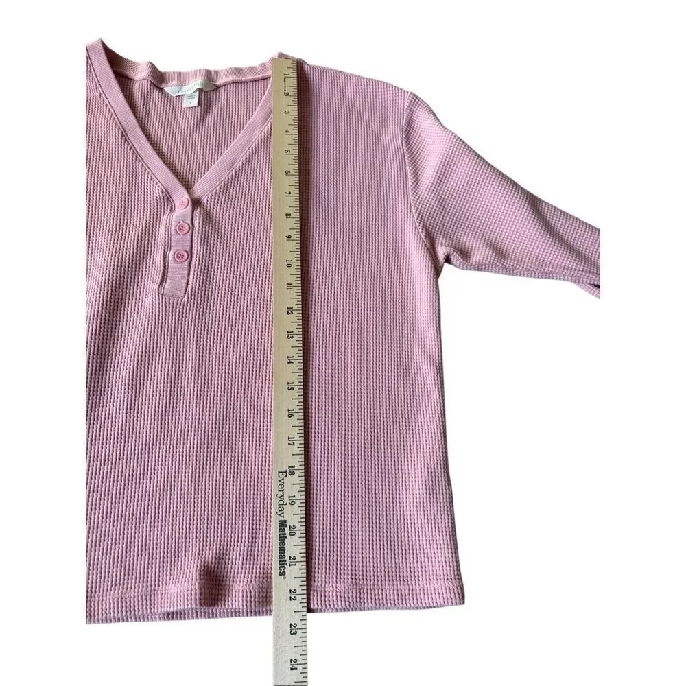 Garnet‎ Hill Organic Cotton Waffle-Knit Henley Pajama Top size L